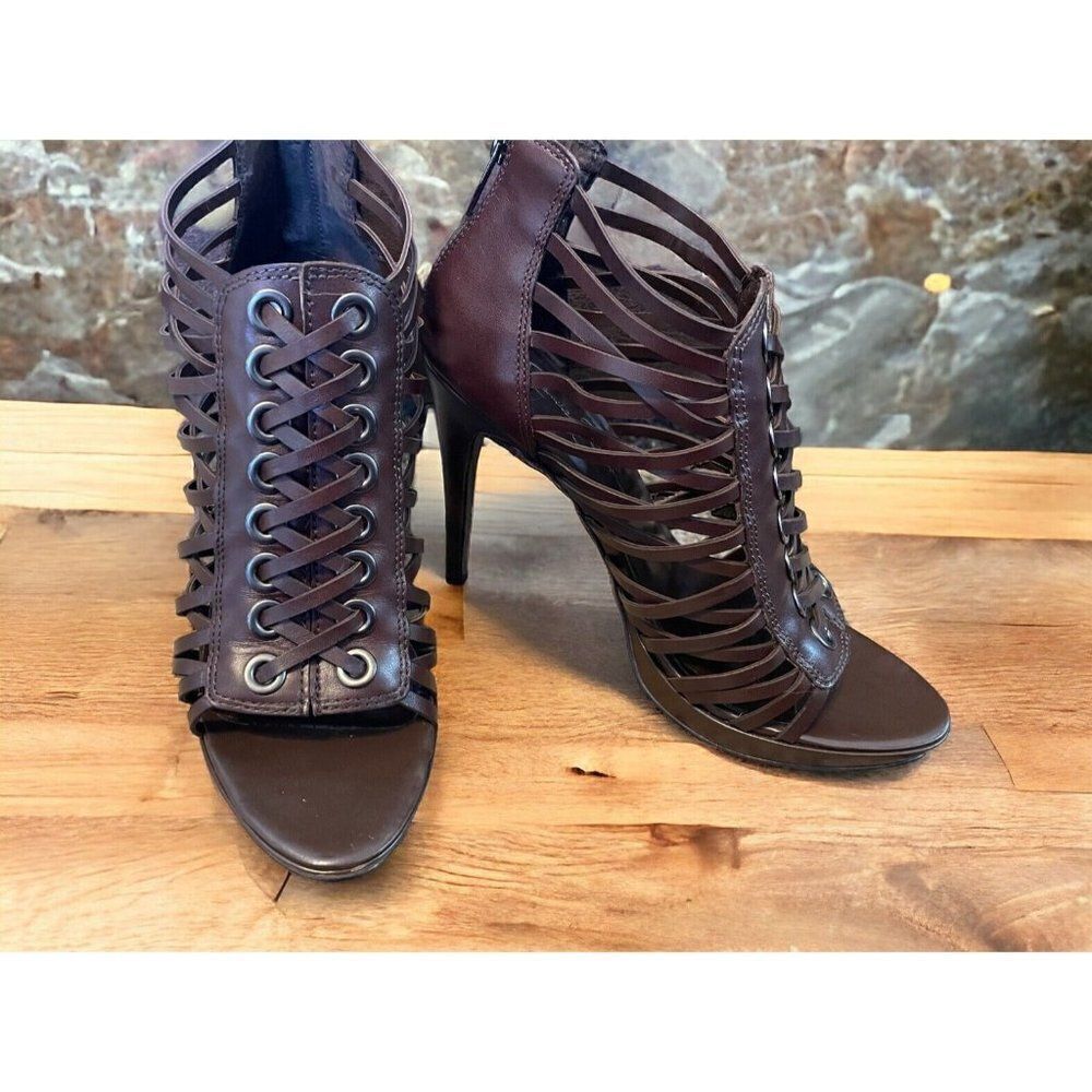 Jessica Simpson‎ Womens Birdy Platform Sandal Lace Up Vamp Fudge Brown Size 7.5